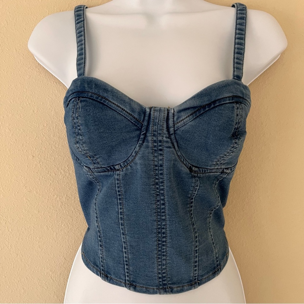 No Boundaries Denim Corset Top Size Large Coastal Cowgirl Western Coquette